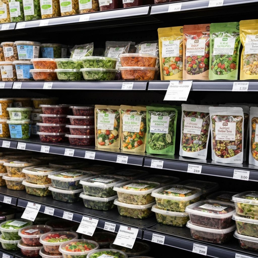 Friss szalátakeverék és készételek csomagolásban